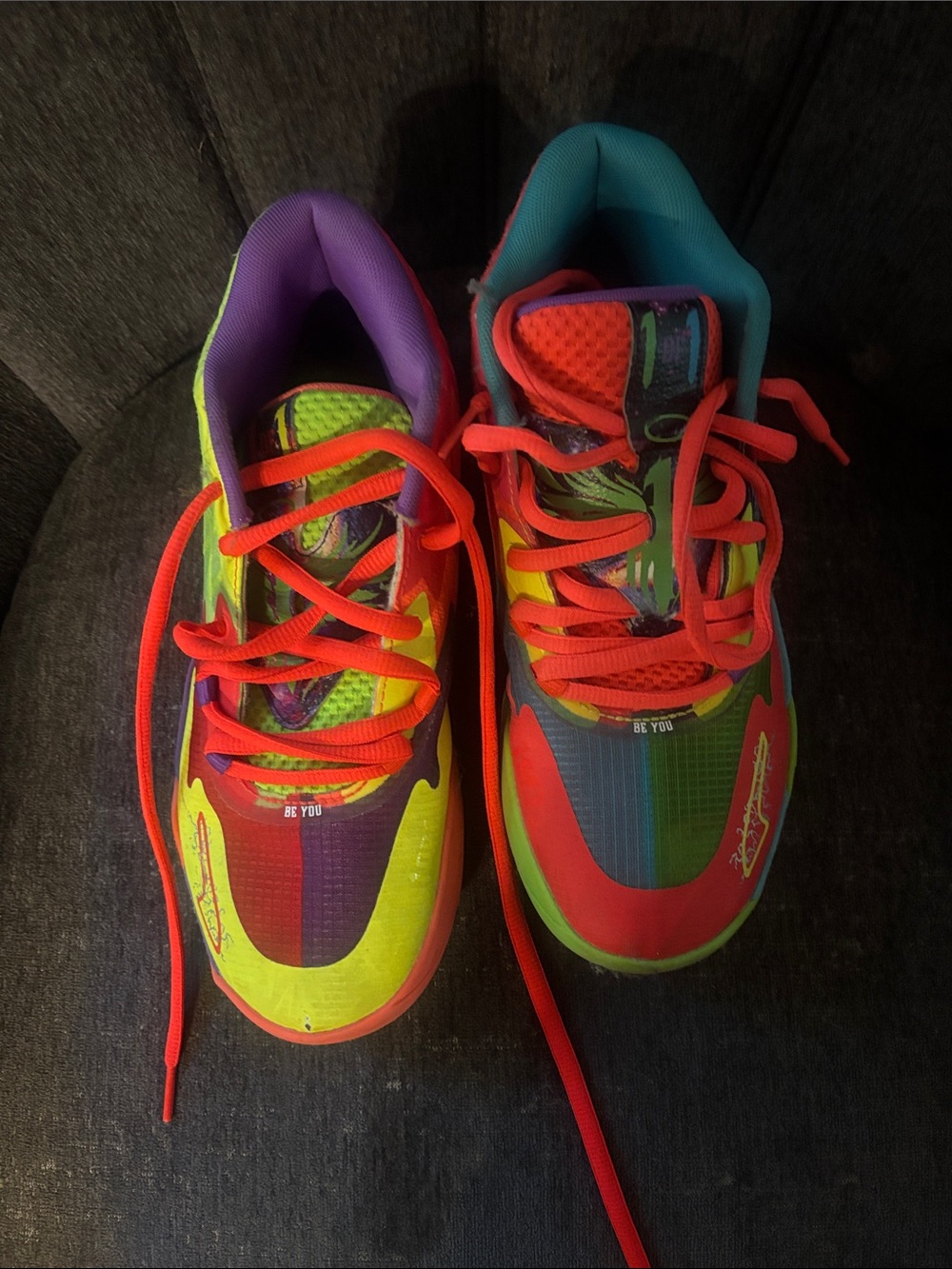 Puma Kids Multicolor Sneakers with Neon Red Laces